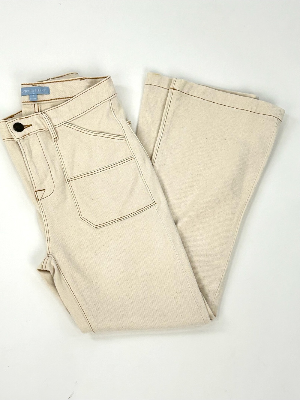 Antonio Melani Cream Contrast Stitch High Rise Flare Jeans Size 2